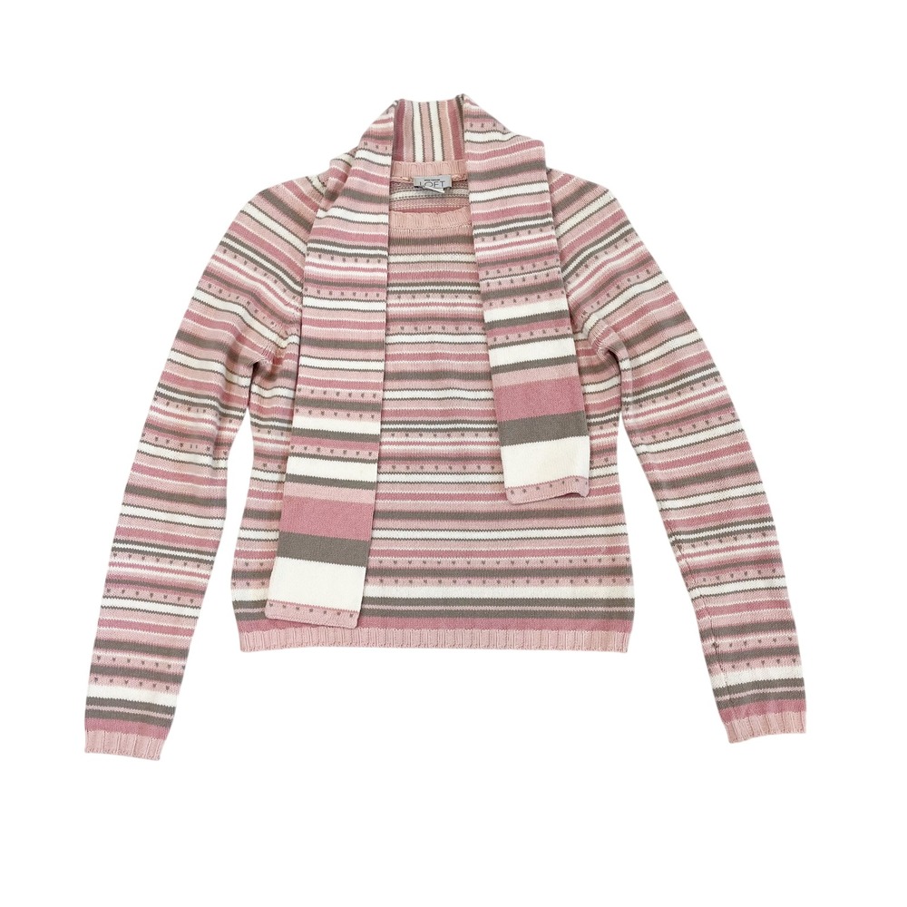Vintage Ann Taylor LOFT Pink Striped Sweater with Scarf Y2K - Size Small